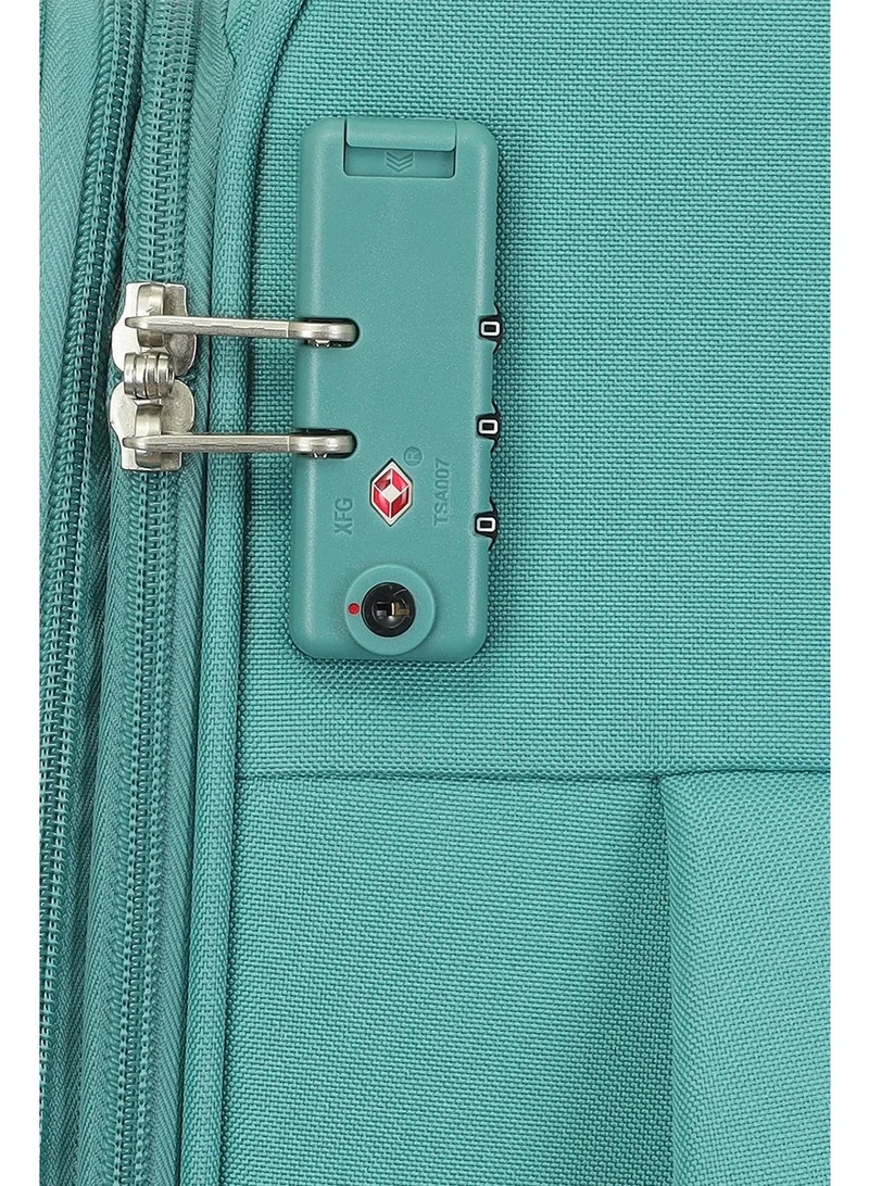 American Tourister green Seville Suitcase, Cabin Size 57 cm / 20 inch, 4 Wheels, Soft Top, Polyester, Green|TSA Lock|Front Storage Compartment|Inner Mesh Zippered Pocket - 3 Years International Warranty  | Best Price UAE